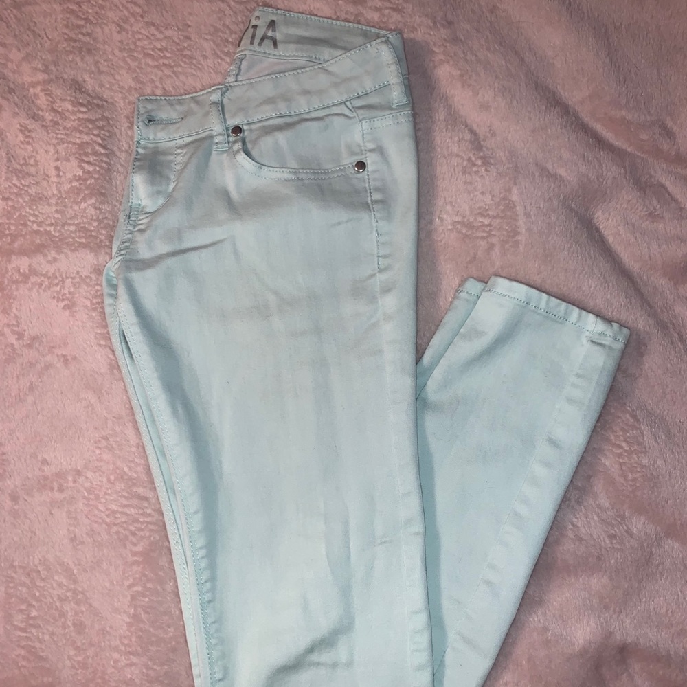 Light mint green skinny jeans (juniors)